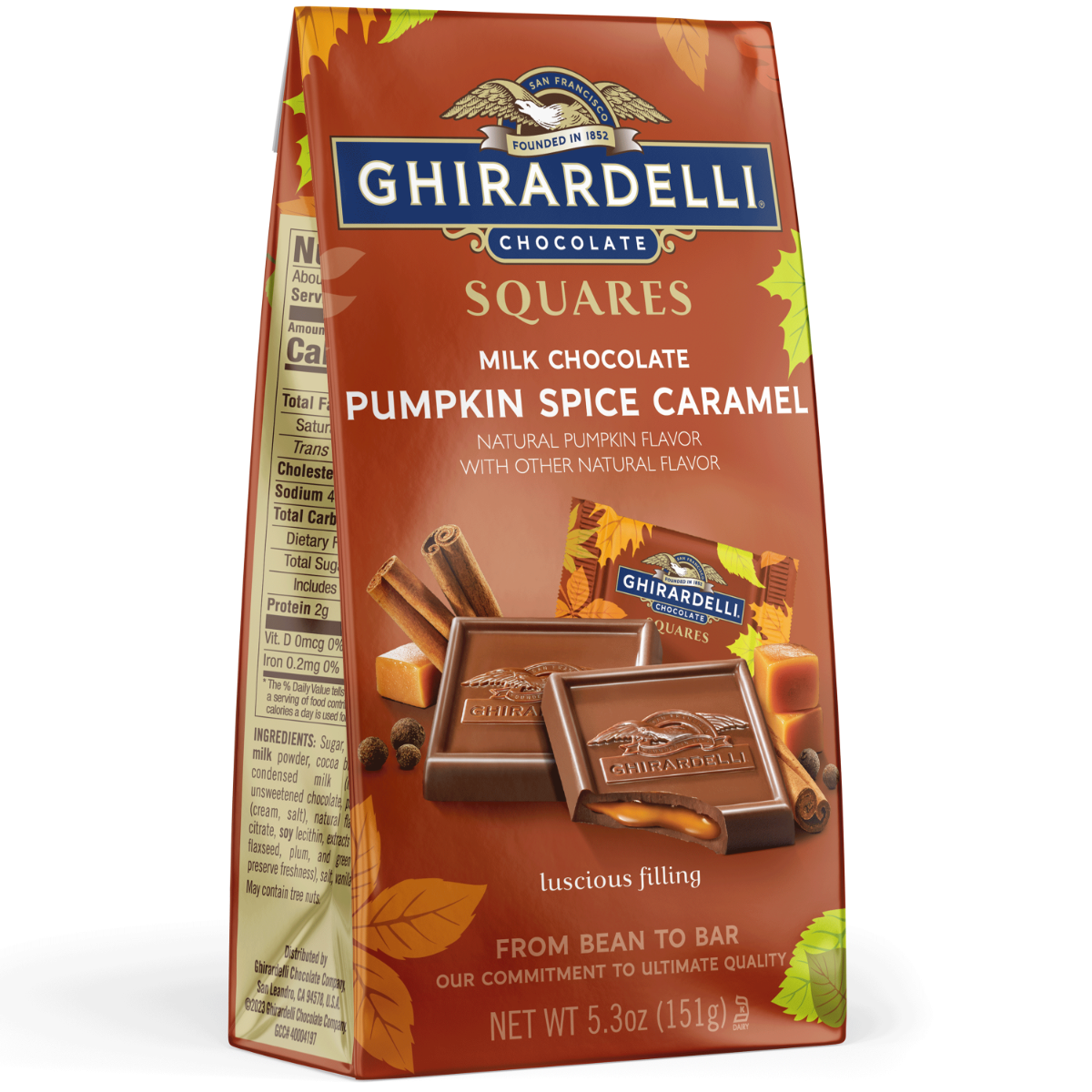 Milk Chocolate Pumpkin Spice Caramel SQUARES 5.3 Oz Bag